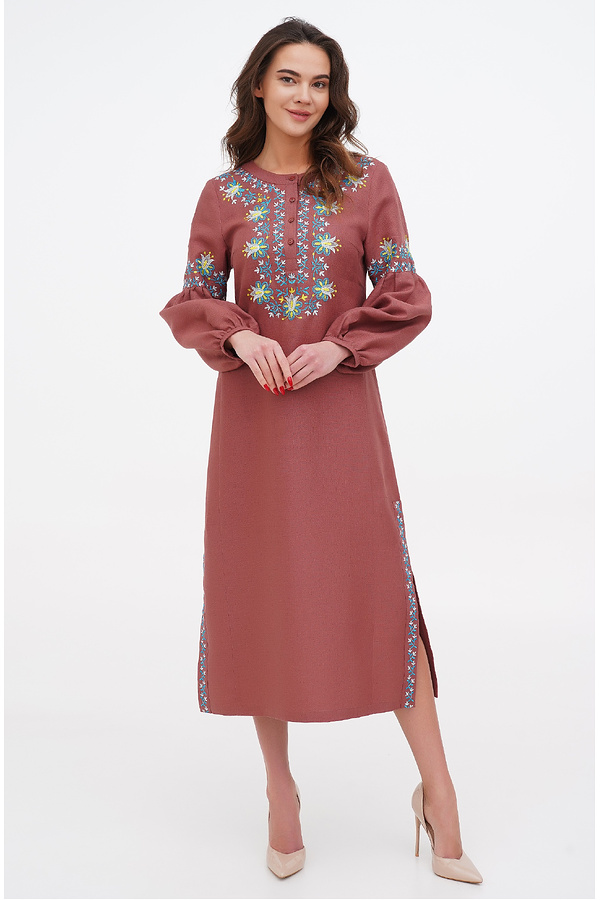 Long brown linen dress "Kazka"